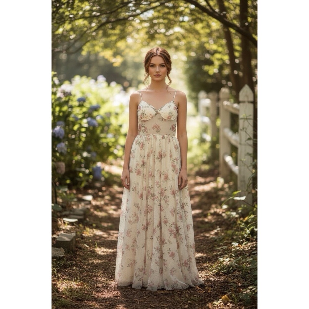 City Studios Floral Fit & Flare Gown Dress Whimsy Fairy Bella Swan Vibes Sz 3 Jr